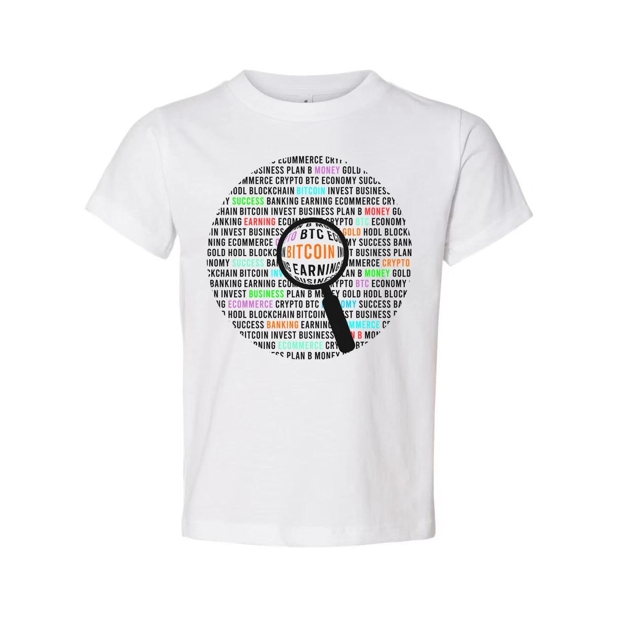 Unisex Crypto Bitcoin Learning Graphic Tee With Magnifying Glass Design For Ever L
