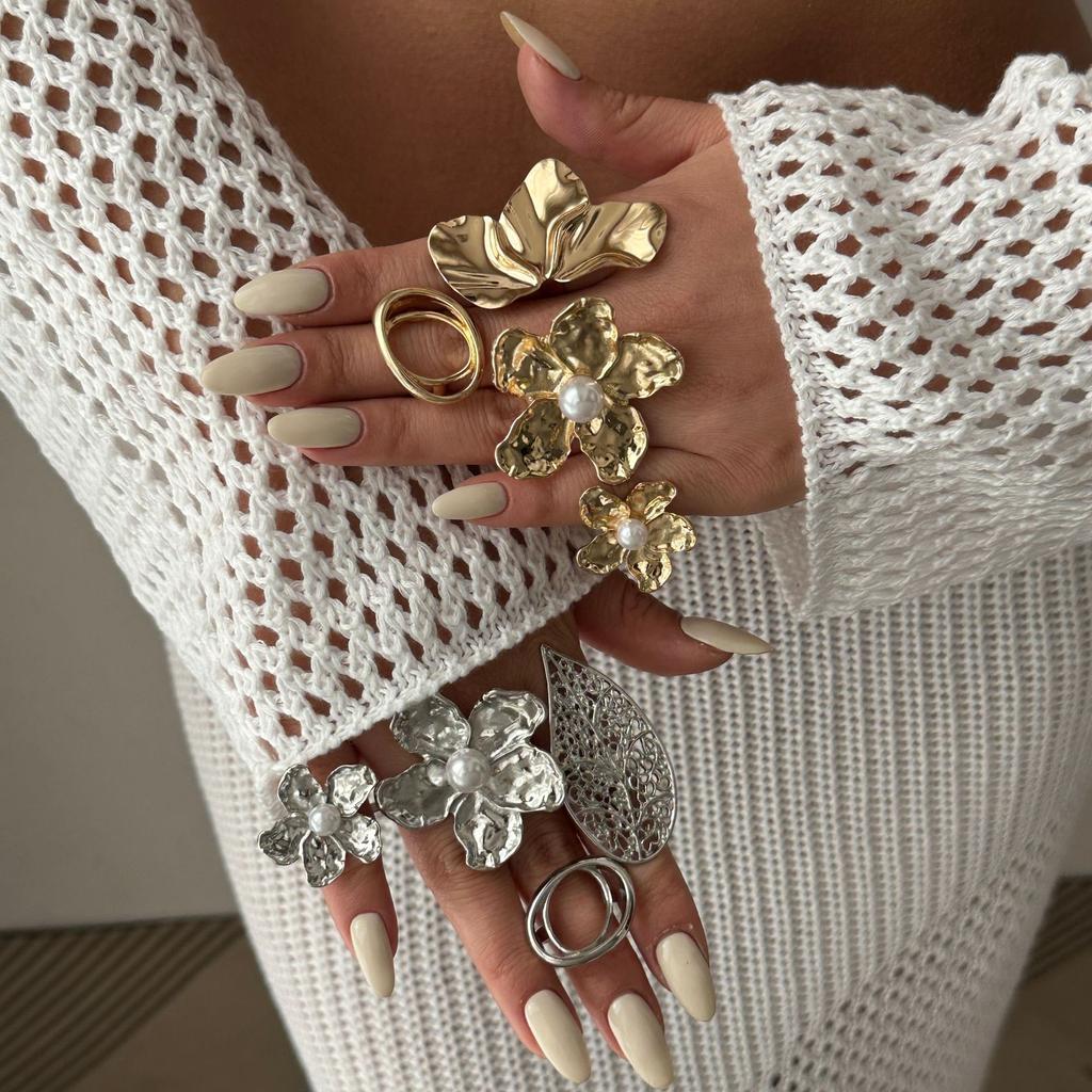 DIEZI Korean Leaves Flower Hollow Geometric Knuckle Rings For Women Fashion Gold Silver Color Metal Joint Ring Gift Jewelry