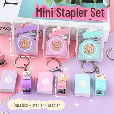 Cartoon Mini Stapler Set - Cute and Labor-Saving Macaron Color for Students and Office Use