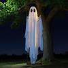 5 FT Hanging Swing Ghost Halloween Decoration LED Lighted Outdoor Large White Ghost Swinging Halloween Decor for Yard Tree Front Porch