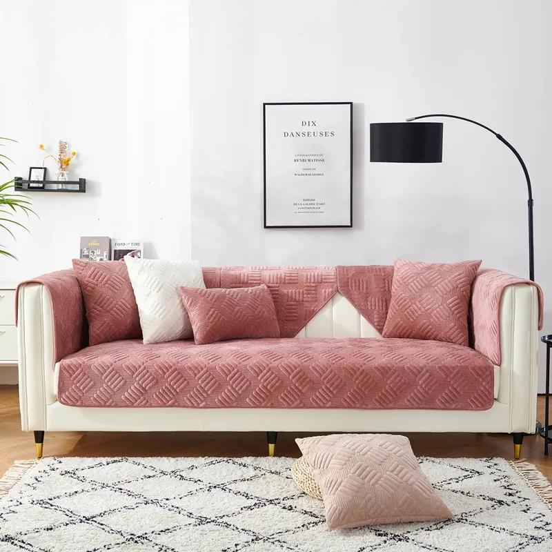 Grube Pluszowe Pokrowce na Sofę Antypoślizgowy Pokrowiec na Kanapę Do Salonu Szezlong Poduszki na Sofę Jednolity Kolor Uniwersalny Ręcznik na Sofę Narożną