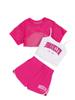 Modisches Dreiteiliges Set für Mädchen Netz-Kurzarmtop mit Buchstabenaufdruck, Camisole und Shorts Sommer-Outfit für Kinder Bequeme Passform