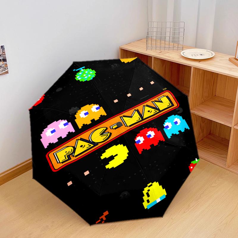 1 Pezzo Ombrello Pieghevole Automatico - Fantasia Pac-Man, Design Portatile e Pieghevole con 8 Stecche, Regali di Natale e Compleanno