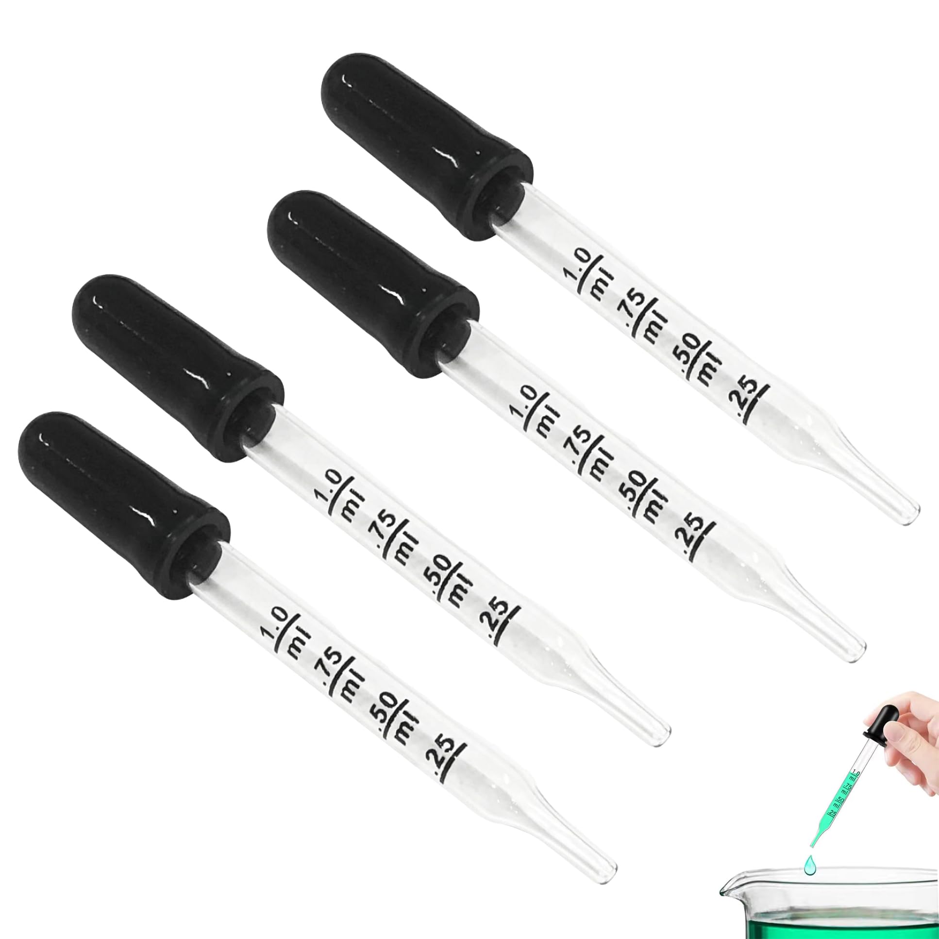 Audio Fan Graduated Dropper 1ml Glass Dropper for Glass Transfer Measuring Moisture Cosmetics Dividers 4pcs