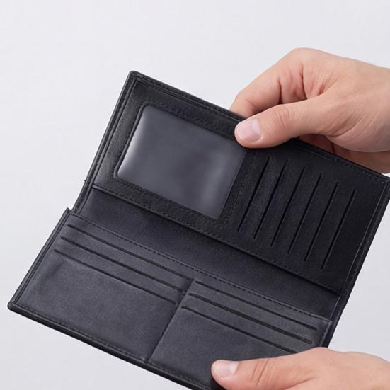 Portafoglio da Uomo Slim a Busta Grande Capacità Porta Carte Portafoglio Contanti con Finestra per Carta d'Identità Portafoglio Lungo Pieghevole Regalo per Padre Marito