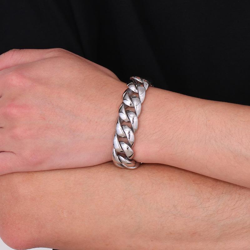 18mm Punk Polished Stainless Steel Cuban Chain Bracelet Men's Chunky Day Button Accessories Party Gift Fashion Jewelry