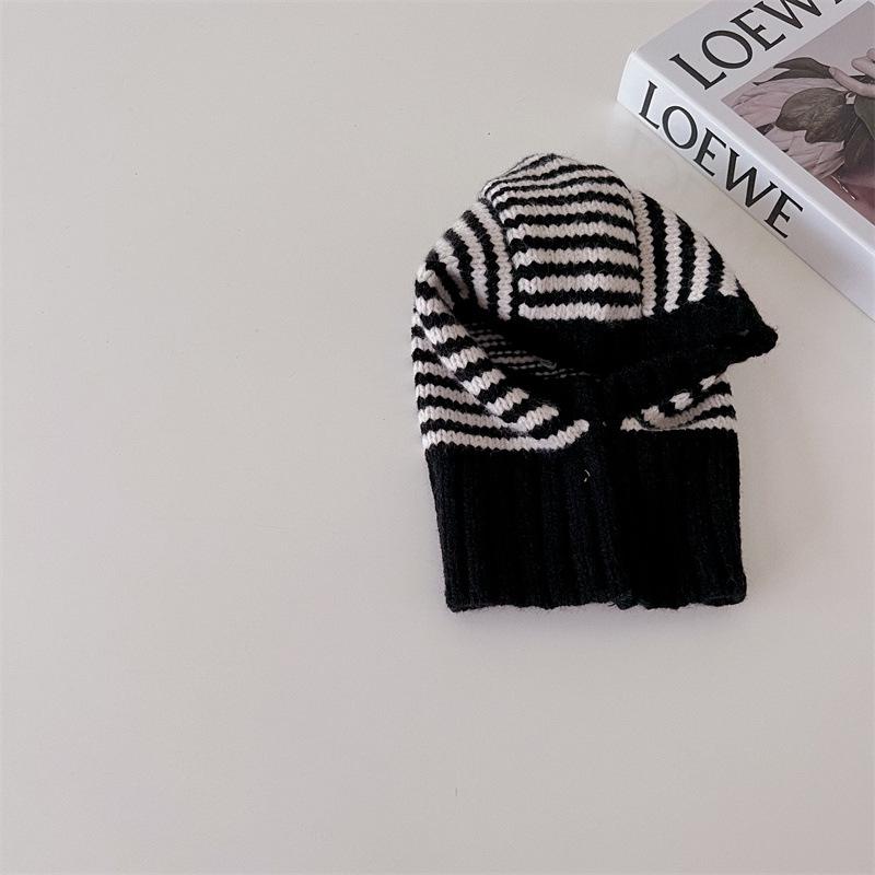 Korean Style Striped Knitted Baby Hat - Warm Wool Windproof Design for Autumn & Winter