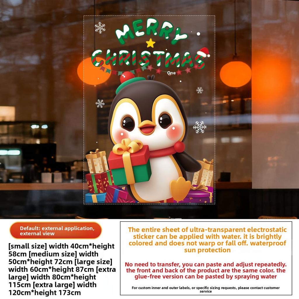 Christmas Penguin Glass Window Shopping Mall Atmosphere Decoration Electrostatic Stickers