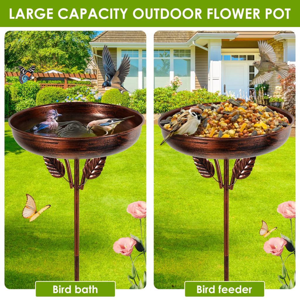 Bird Bath Feeder Bowl Metal Garden Birdbath with 5 Prong Stakes Outdoor Standing Bird Bath Bowls for Patio Outside Yard Decor