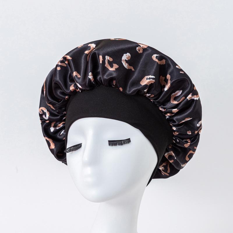 European American Print Satin Sleep Cap - Wide Brim Silky Hair Protection Hat for Women