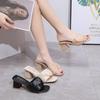 Dámské letní pantofle se sponou na vysokém tlustém podpatku ležérní hranatá špička jednobarevné svrchní oblečení sandály 5,5 cm 35-42
