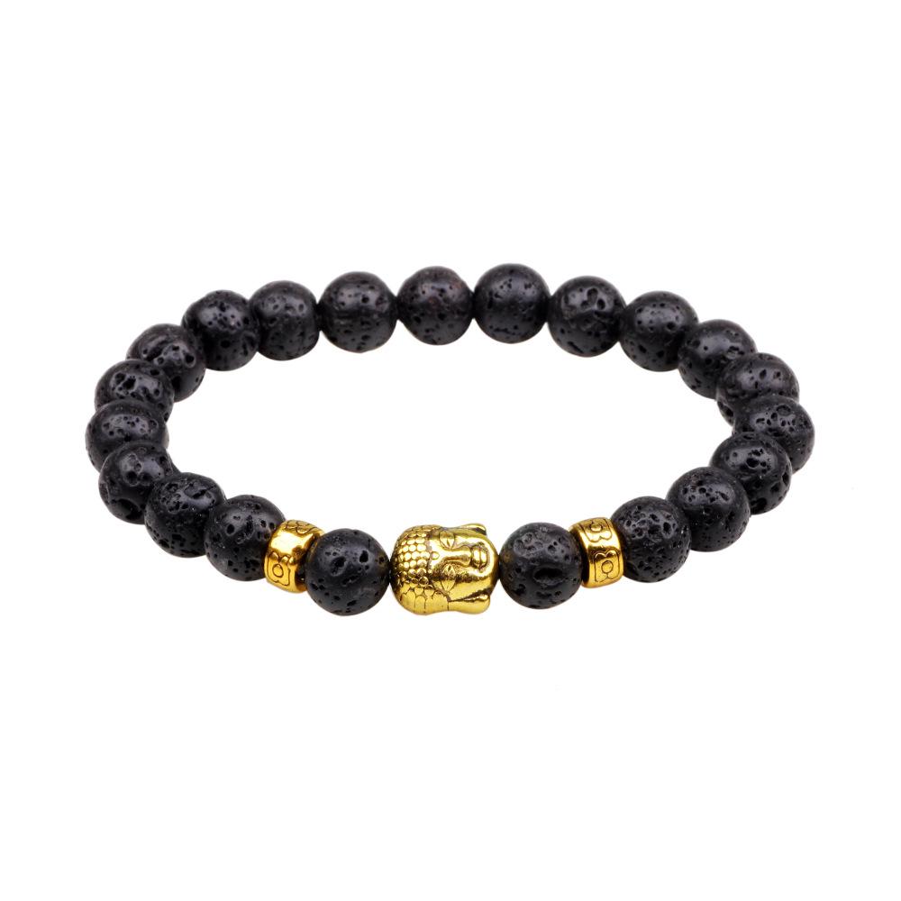 

Эластичный браслет из лавы и агата с бусинами 8 мм и головой Будды для мужчин