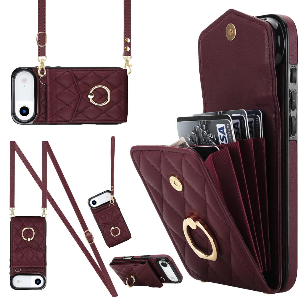 For iPhone Air Case RFID Blocking Card Bag Leather + TPU Crossbody Phone Cover with Ring Kickstand