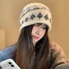 Jacquard knitted crimped headgear women's autumn and winter warm new fashionable versatile face small wool hat