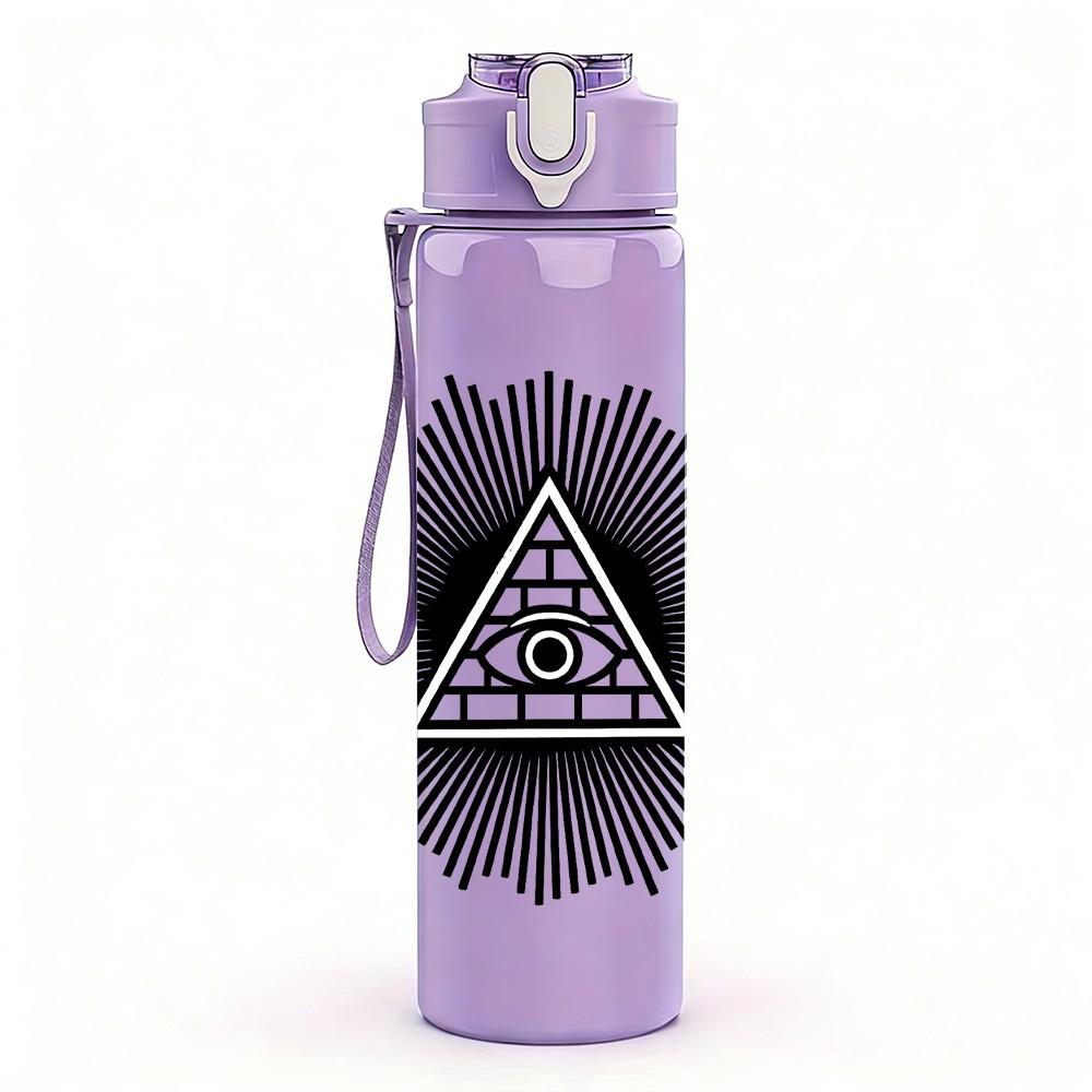 1PC Dark Triangle Eye Symbol 750ml Color Plastic Sports Water Bottle Leakproof Flip Straw Lid Suitable for Sports Office Home Use