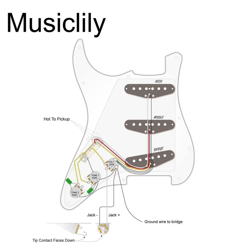 Musiclily Basic 11-Hole SSS Stratocaster Pre-Wired Pickguard with Ceramic Single-Coil Pickup Set for ST Strat Electric Guitar, White, 3-Piece Set