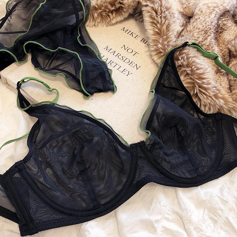 Bralette francese ultra sottile per intimo da donna Top reggiseno push up sexy a V profondo Set intimo e mutandine traspiranti comfort estivo