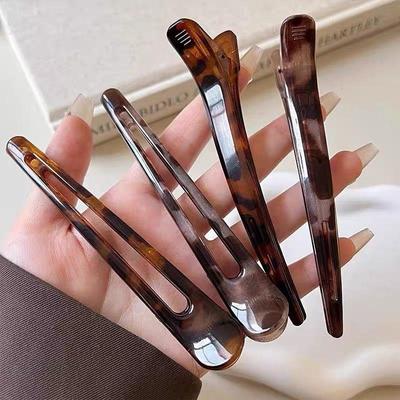 2 Pcs Large Leopard Print Hair Clips  Duckbill Edge Clips Non-Slip Grip for Back Head Styling Women's Fashion Hairpins