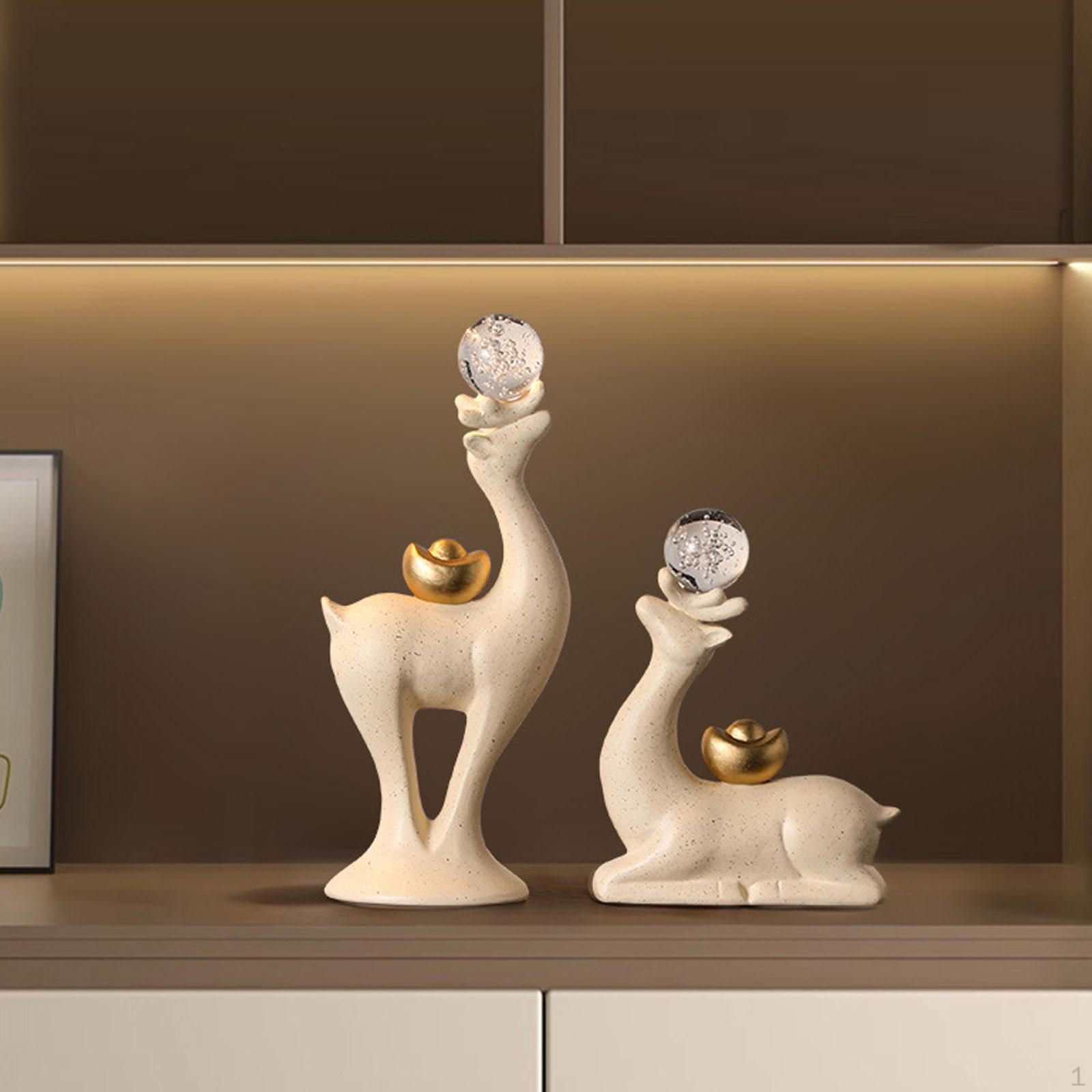 

2Pcs Reindeer Statues Animal Sculptures Ceramic Ornaments Deer Figurines Art Crafts for Cafe Home White