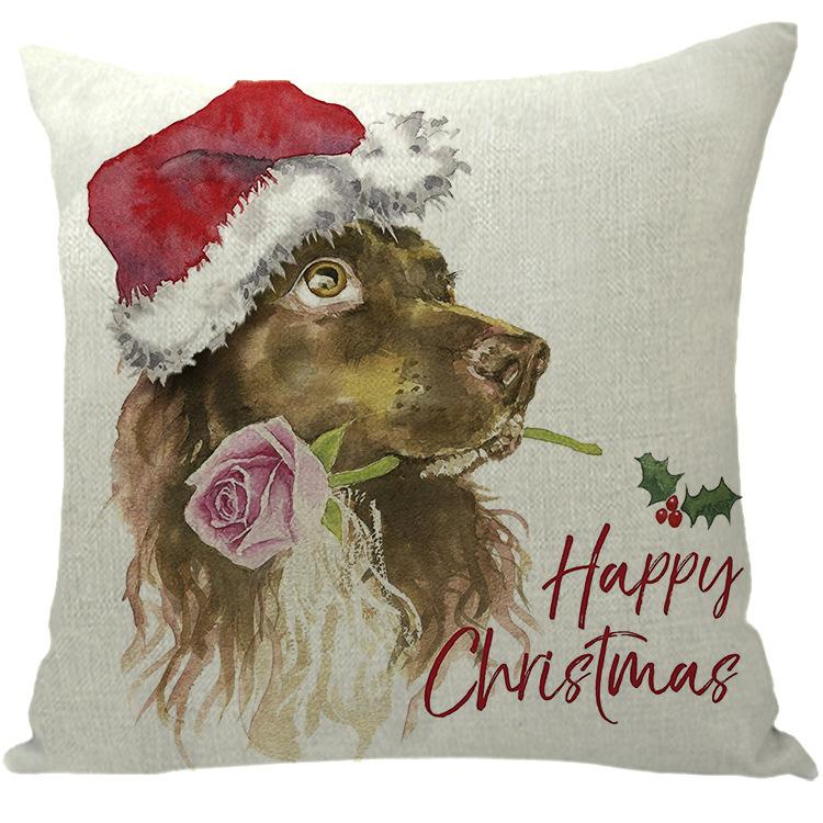 Merry Christmas Pillow Cover Wreath Letter Linen Cushion Case Cover for Christmas Holiday