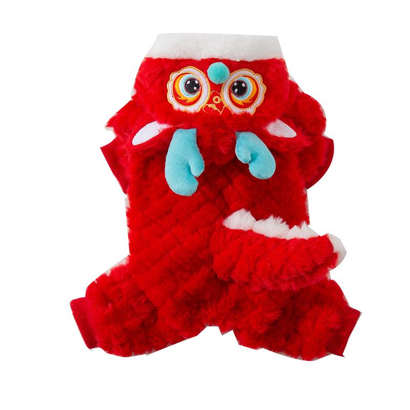 Hippie Dog New Year Dog Dragon Clothes Winter Cute Four Legged Velvet Clothes Small Dog Happy New Year Cat Pet Clothing