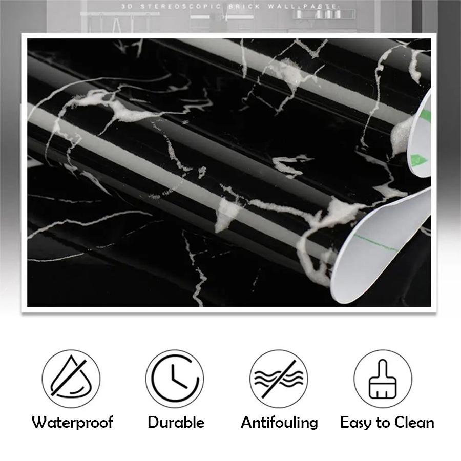 40cm Marble Aluminum Foil Wallpaper High Temperature Resistance Kitchen Stickers Self Adhesive Wallpaper PVC Bathroom Wall Sti