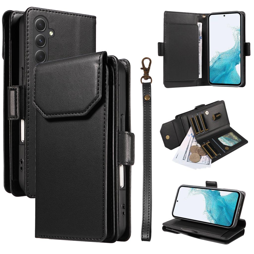 For Samsung Galaxy A54 5G Case with Multi-Card Holder and Strap PU Leather Phone Cover Stand