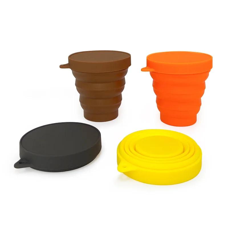 Practical 150ml Portable Silicone Retractable Folding Cup With Lid Telescopic Collapsible Drinking Cup Outdoor Travel Water Cup