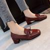 Fashion British Small Leather Shoes Women's Soft-soled Work Shoes Women's Spring and Summer 2025 New Single Shoes Women's Medium Heel Thick Heel
