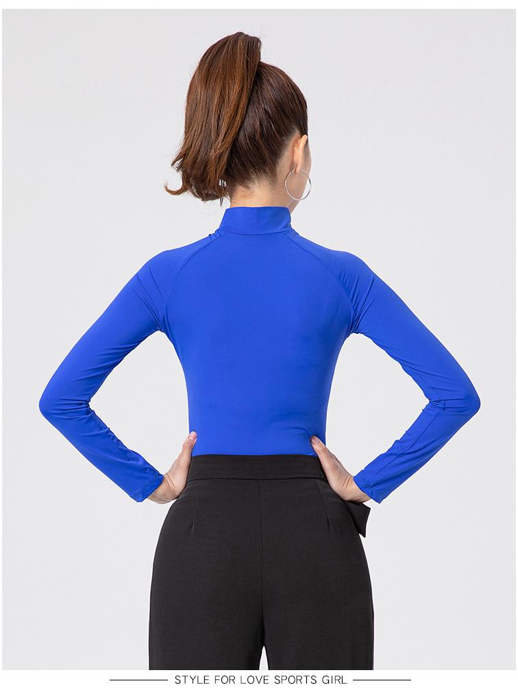 Women's Long Sleeve Zipper High Collar Latin Dance Tops for Autumn and Winter Training