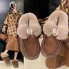 Women's Fur Mouth Large Size Thickened Winter Warm Fur One Snow Boots Thickened Lined Ankle Boots Non-slip Hiking Sports Cotton Slippers