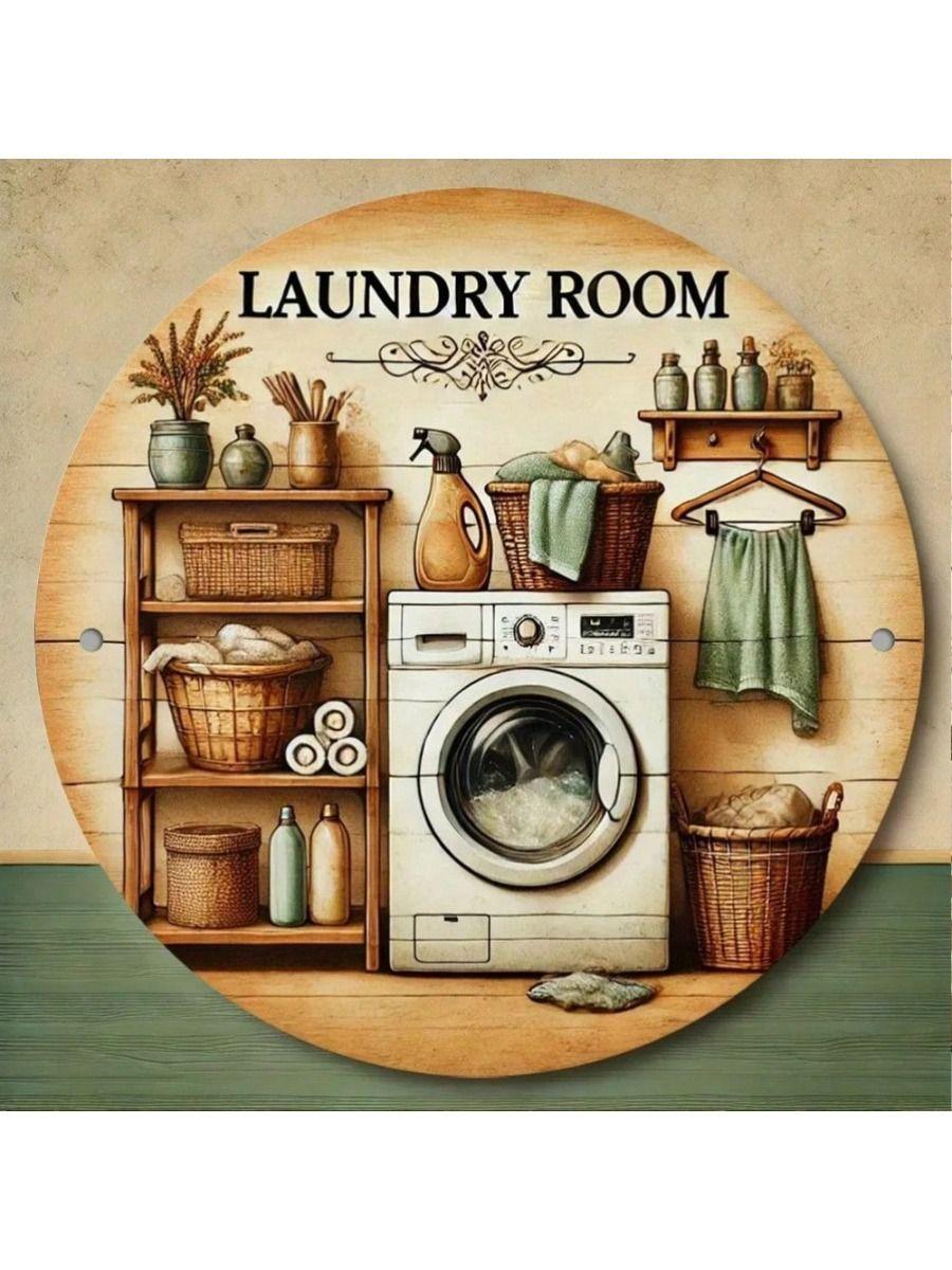 Vintage Laundry Time Round Metal Sign Rustic Wall Decor Home Tin Plaque