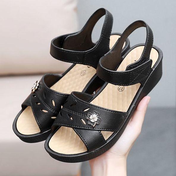 Women's Sandals Roman Style For Office Work With Low Heels Black Ladies Shoes Comfortable And Elegant On Offer Premium Or
