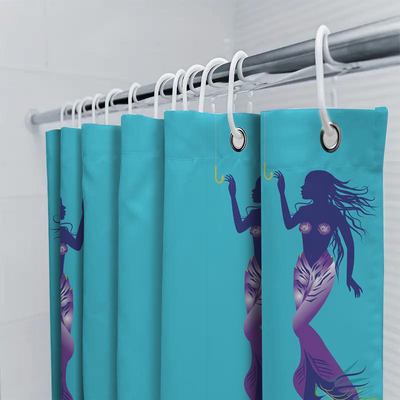 Modern Mermaid Shower Curtain Bright Blue Fabric With Unique Fish Tail Design For Bathroom Decorations