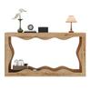 Masă Consolă cu Margine Ondulată, Raft cu 2 Nivele, Masă Lungă cu Aspect de Lemn, Masă Decor pentru Sufragerie, Raft pentru Hol, Design cu Margine Naturală, Masă Laterală