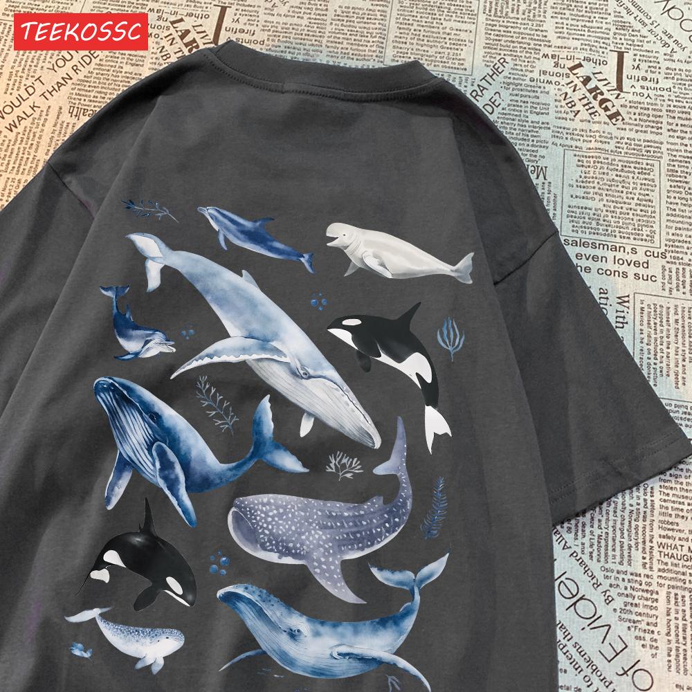 Fashion Cotton WomenS TShirts Ocean And Whales Printing Tops Oversize ONeck Soft Short Sleeve Summer Casual Female Clothes