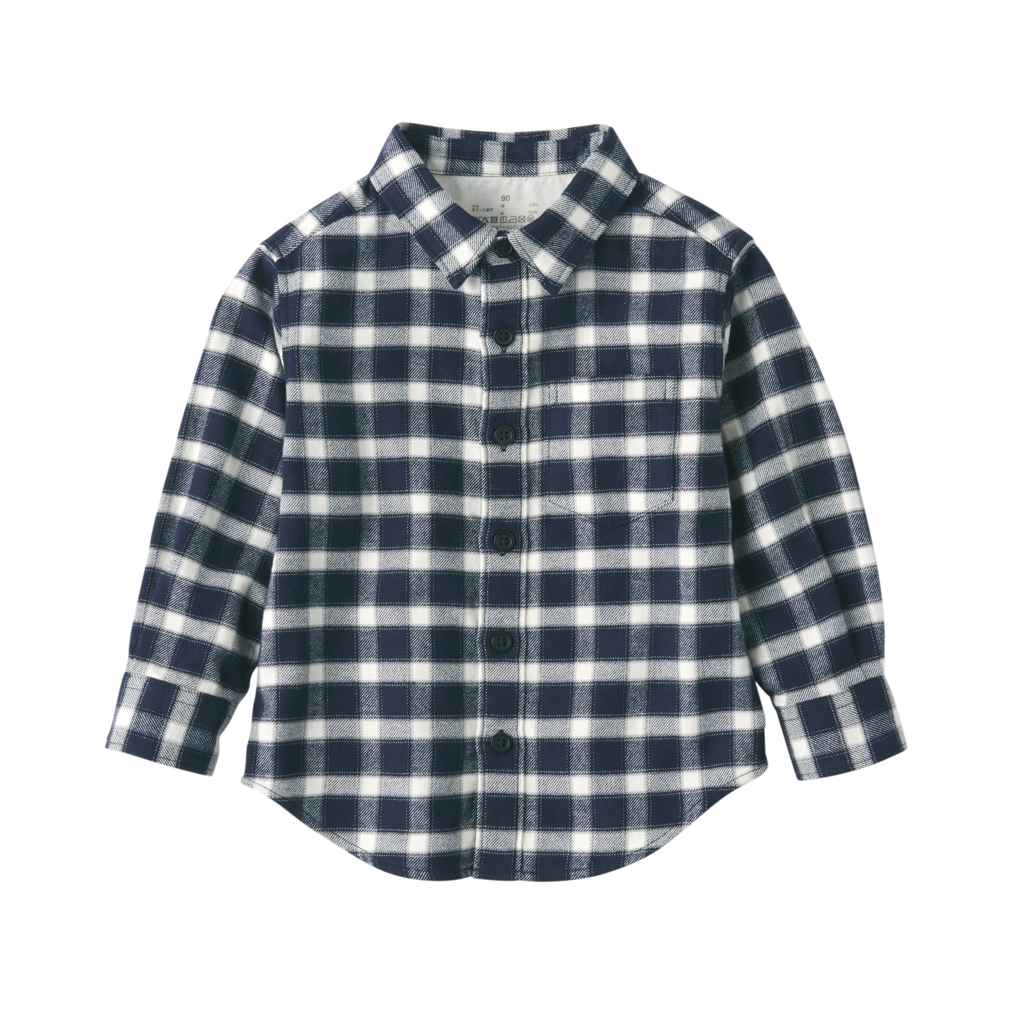 

MUJI Brushed Flannel Long Sleeve Shirt Unisex Baby CCL09A2A Navy Check Size 80 Double-Sided (Baby)
