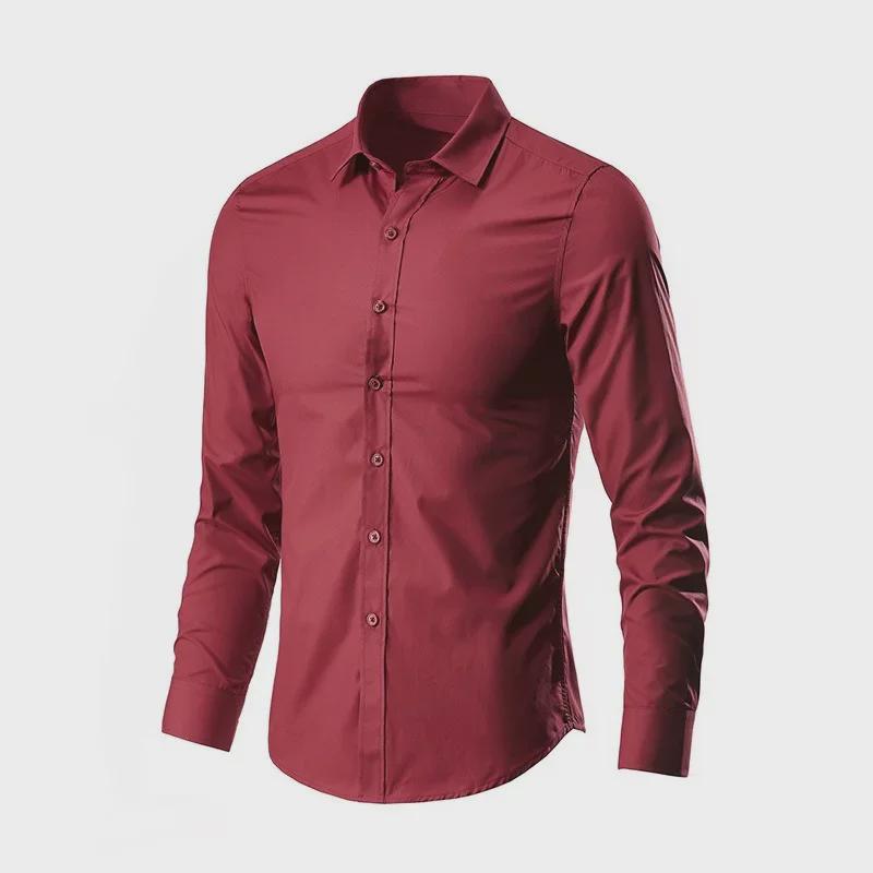 Erkek Uzun Kollu Slim Fit Profesyonel Beyaz İş Gömleği - Kore Tarzı Düğün Partisi Düz Renk