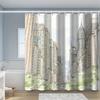 Vintage Urban Cityscape Bath Curtain - Modern Skyline & Greenery Design, Polyester, Machine Washable, Includes Hooks