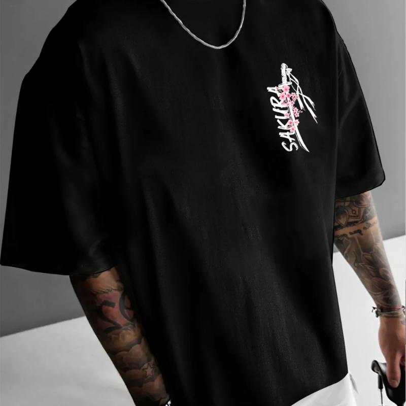 Nuova T-shirt Estiva da Uomo con Motivo Spada Samurai Fiore Viola Adatta per l'Uso Quotidiano Materiale Puro Cotone Donna Versatile