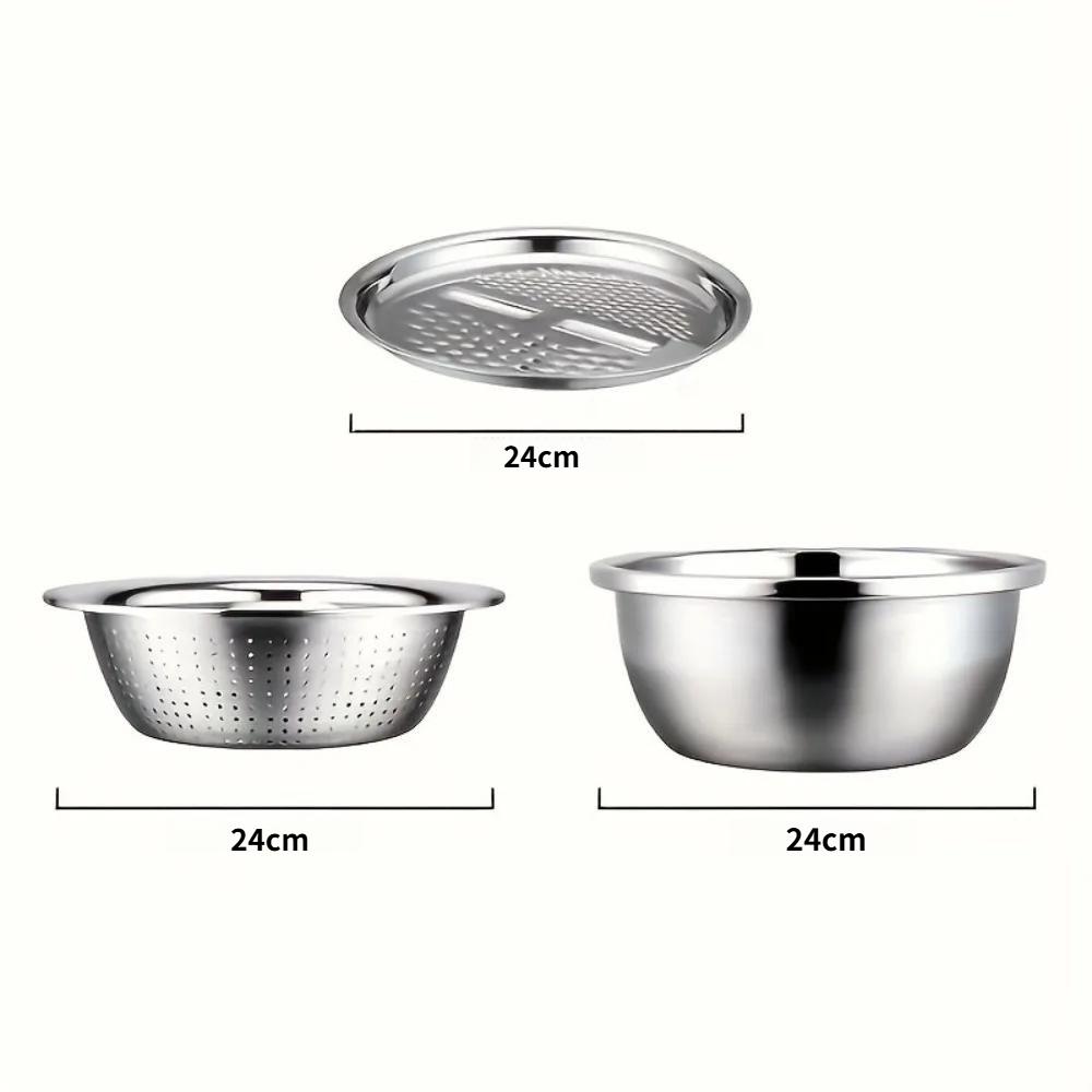 3-in-1 Edelstahl Gemüseschneider Hobel Multifunktionales Sieb zum Waschen und Schneiden von Obst, Gemüse Küchenhelfer
