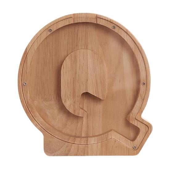 Wooden Piggy Bank with Clear Window, A-Z Letter Coin Cash Container for Kids Adults, Unbreakable Money Saving Box Decoration