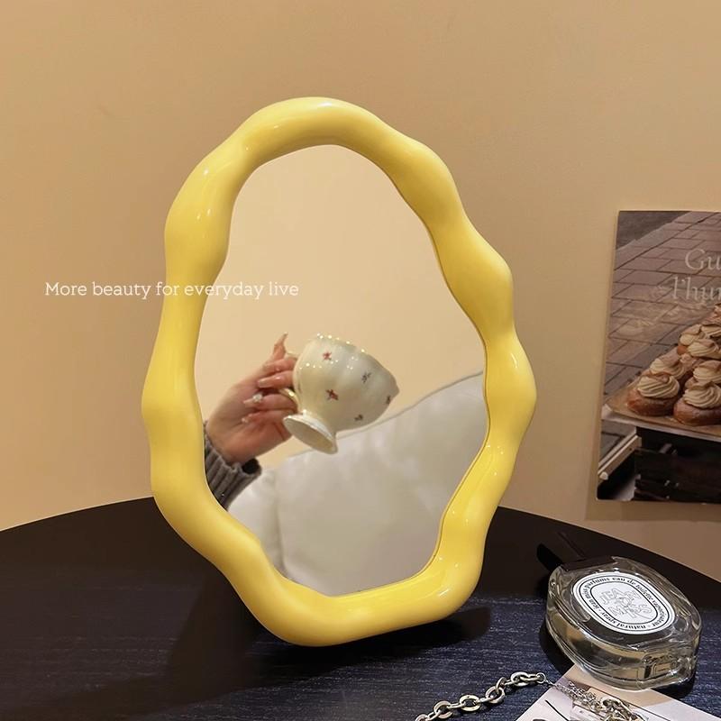 Nordic Style Standing Makeup Mirror Cloud Irregular Bedroom Dressing Mirror Office Dormitory Adjustable Desktop Aesthetic Cosmetic Decoration Mirror