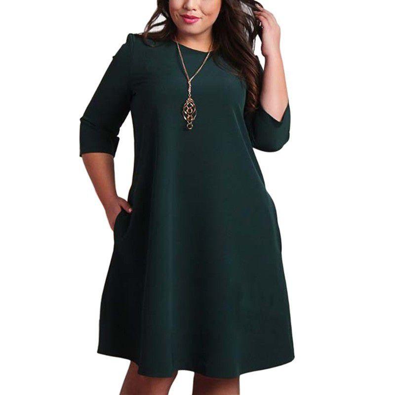 

Premium Quality Plus Size Women Red Green Color Printed Round Neck Dress For All Occasions DarkGreen,L