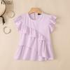 ZANZEA Women Casual Round Neck Short Sleeve Loose Ruffles Blouse