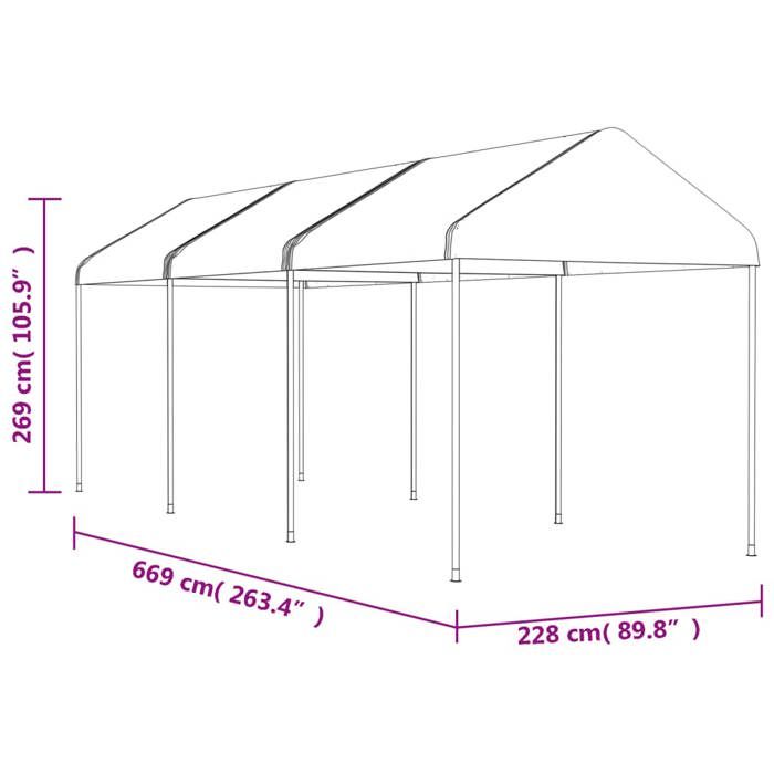 VidaXL Belvédère avec toit blanc 6,69x2,28x2,69 m polyéthylène, tente de fête, chapiteau, abri à auvent, pavillon, tente 3155503