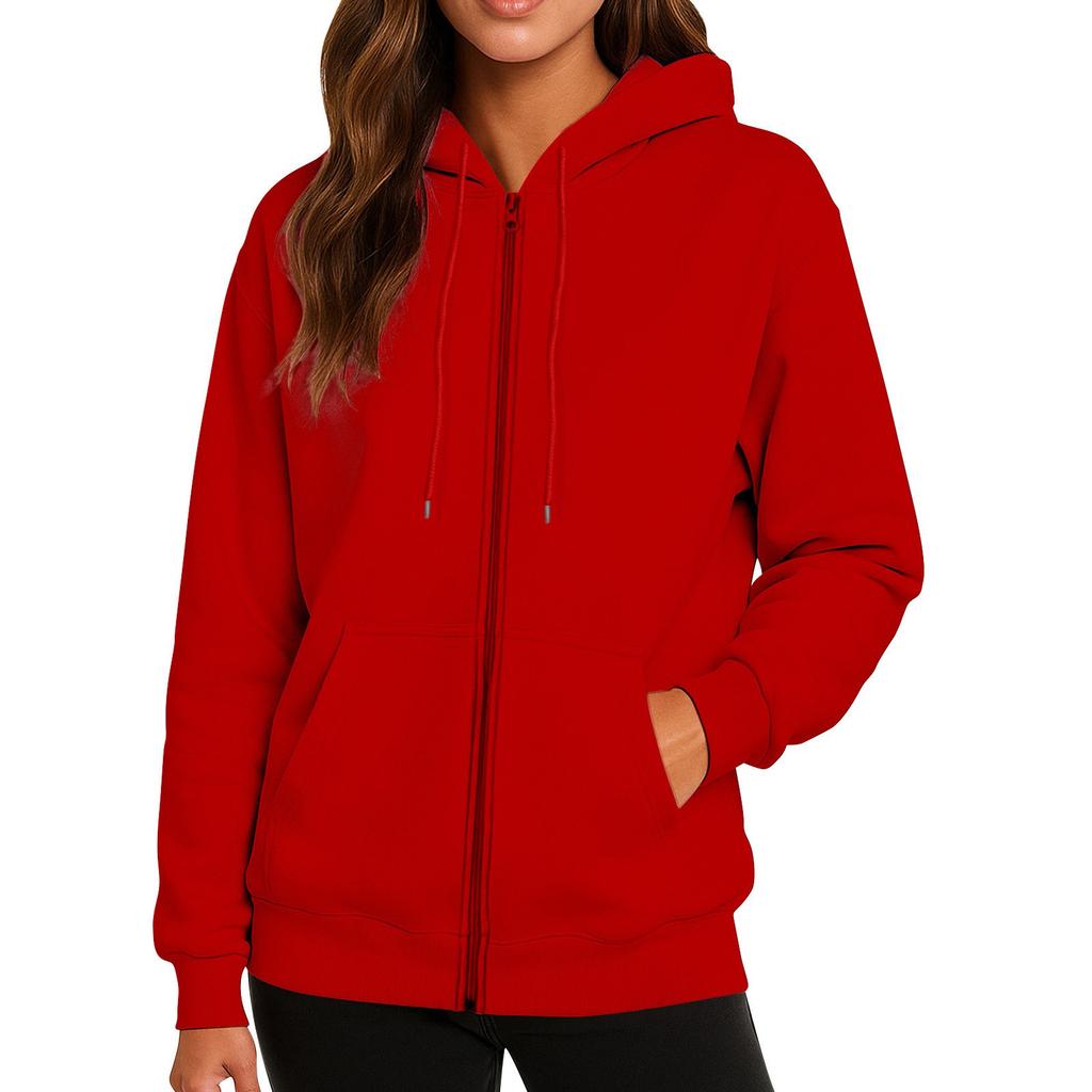 Felpa con cappuccio da donna con zip intera, felpa casual a maniche lunghe con cappuccio e tasche, top morbido e leggero con coulisse