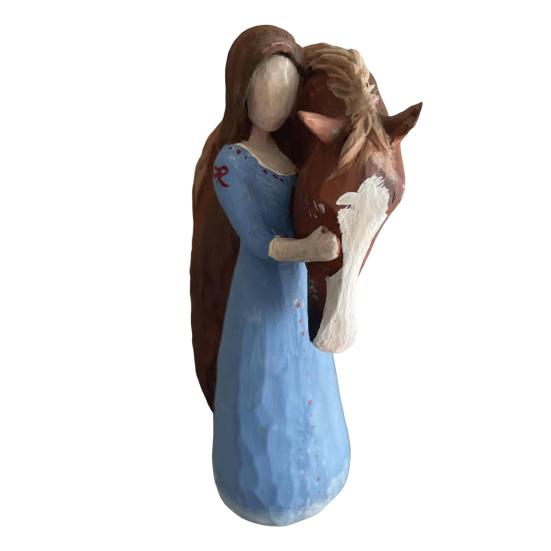 Girl Horse Figurine Resin Angle Pony Statue Sculpture Home Office