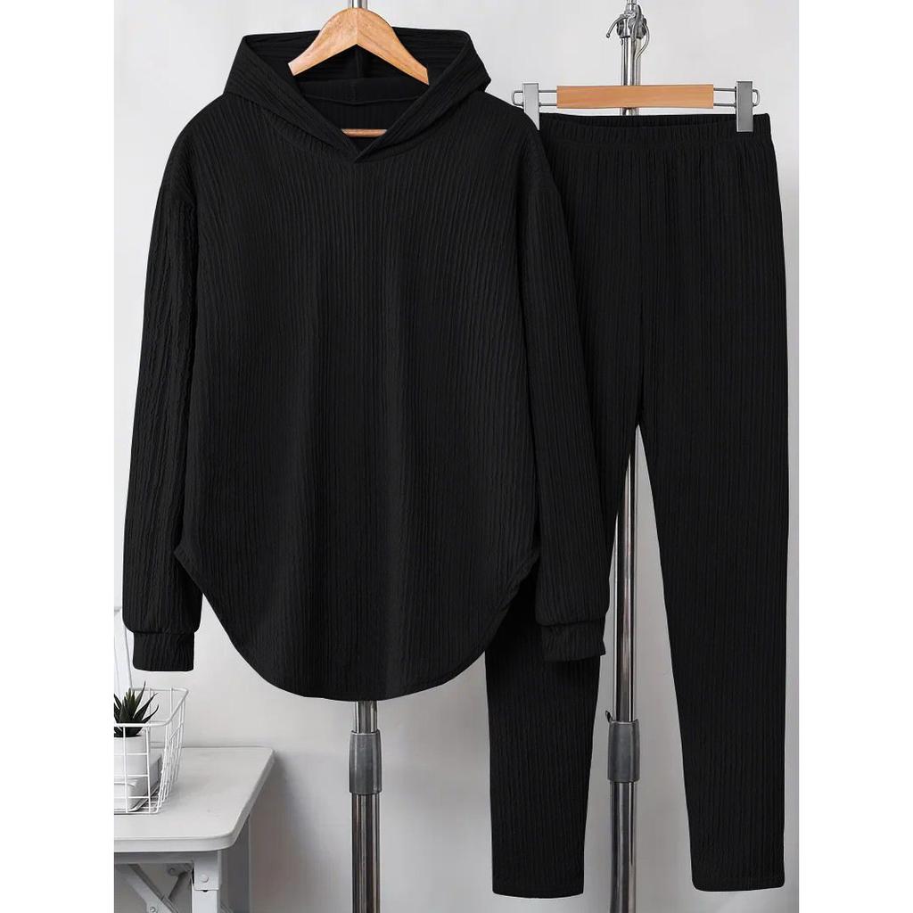 Casual Hooded Tops 2 Piece Sets for Women Fashion Solid High Waist Long Pants Set Female Holiday Women's Clothing Autumn Winter