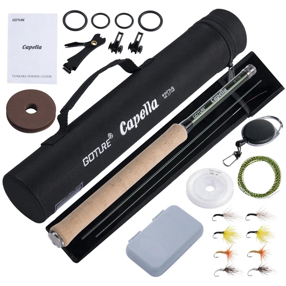 Goture 12FT Klassische Tenkara Fliegen Angelrute Combo Super Licht Tragbare IM8 Carbon Faser Forellenrute Mit Fliegen Linie Köder set